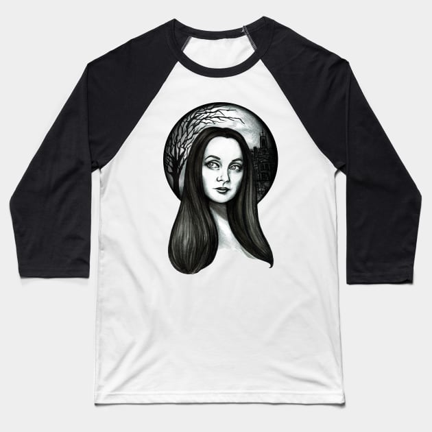 Morticia Addams Baseball T-Shirt by The Art of Megan Mars